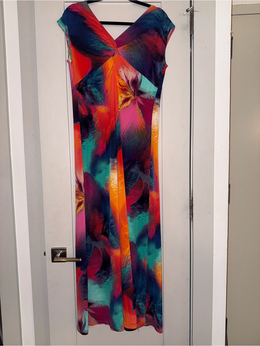 Tiana B. Multicolor V-Neck Maxi Dress with Cap Sleeves